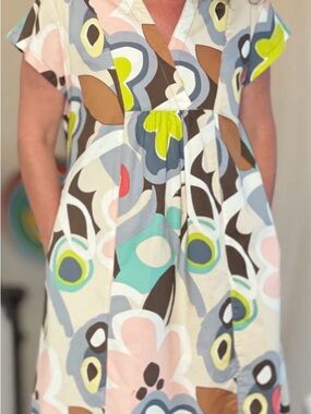 Uncle Frank Floral Wrap-Style Dress in Cream, Blue, Pink & Brown